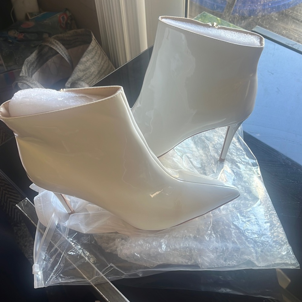 White Patent Leather PU High Heels Boots